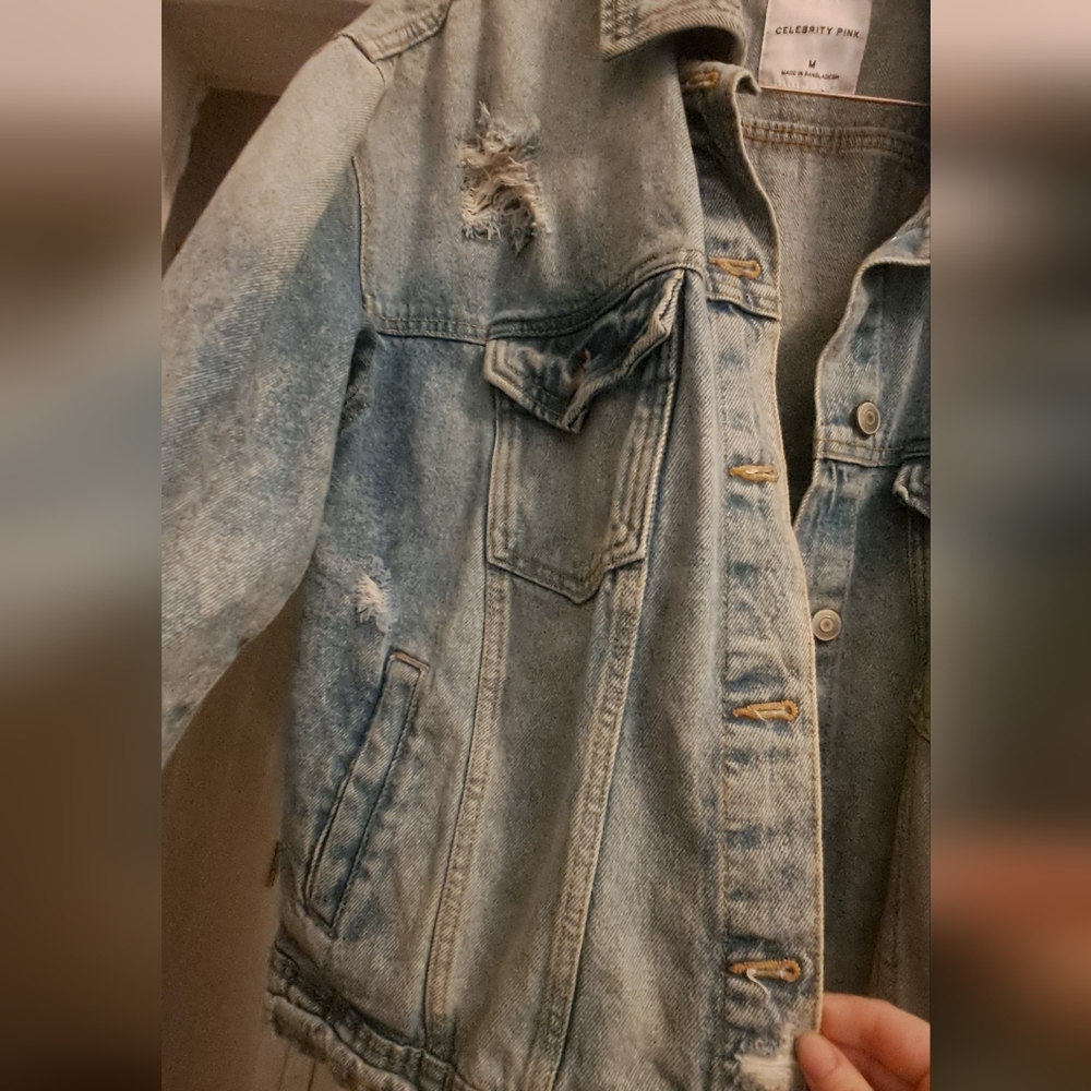 Celebrity Pink Distressed Denim Jacket - Picture 2 of 6